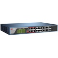 DS-3E0326P-E switch 24x100TX PoE + 2x Uplink 1000M Combo port, 370W, Super PoE - dosah až 250m
