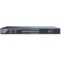 DS-3E1318P-E Web managed switch 16x100TX PoE + 2x Gb Uplink Combo port, 230W, Super PoE- dosah až 250m