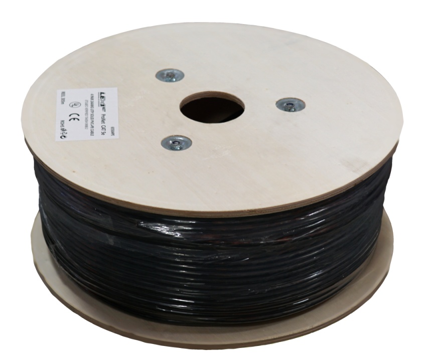 LEXI-Net instalační kabel UTP CAT 5e 24AWG venkovní dvouplášť PVC+PE 305m cívka černý